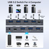 Picture of USB 3.2 Switch Selector 4 Computers Share 1 USBC & 3 USBA Devices 10Gbps 4 Port USB Switcher Sharing Keyboard Mouse Printer Scanner with Cable and Remote Control and a dapter