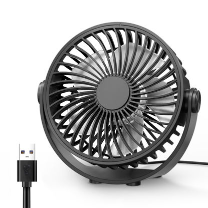 Picture of Edvision USB Desk Fan, 5 Inch Mini Portable Fan, 3 Speeds Strong Airflow Personal Desktop Fan, Detachable Cooling Fan 360° Rotation Quiet Small Fan for Desk Home Office Travel Car, Black, 5ft Cable