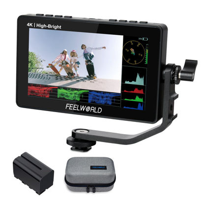 Picture of FEELWORLD F5 Prox 5.5 Inch 1600nit High Bright DSLR Camera Field Monitor with F750 Battery 4400mAh and Bag, Touchscreen Waveform LUT External Install and Power Kit 1920x1080 HDMI in Out Type-c Input