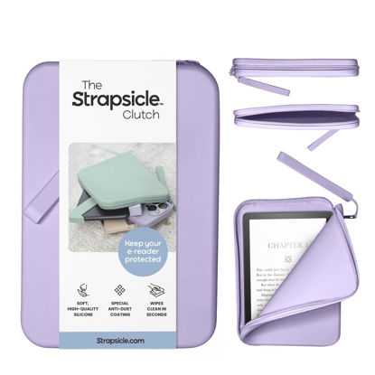 Picture of Strapsicle Silicone Clutch for Kindle & E-Readers - Multi-Purpose Bag for Phone, Wallet & Keys - Fits 6'' Kindles, Kobos, Nook, 6.8" Paperwhite, iPad Mini 6 - Anti-Dust Coating - Lilac
