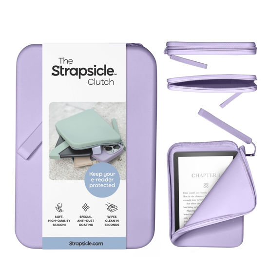 Picture of Strapsicle Silicone Clutch for Kindle & E-Readers - Multi-Purpose Bag for Phone, Wallet & Keys - Fits 6'' Kindles, Kobos, Nook, 6.8" Paperwhite, iPad Mini 6 - Anti-Dust Coating - Lilac