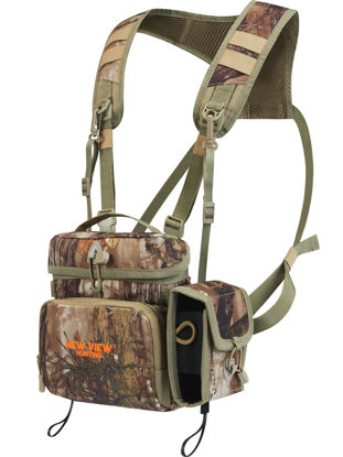Picture of NEW VIEW Bino Packs for Hunting - Binocular Straps Harness Chest Pack with Detachable Rangefinder Pouch, Adjustable Camo Binos Harness & Rain Cover - Ideal for Bow Hunter- Large