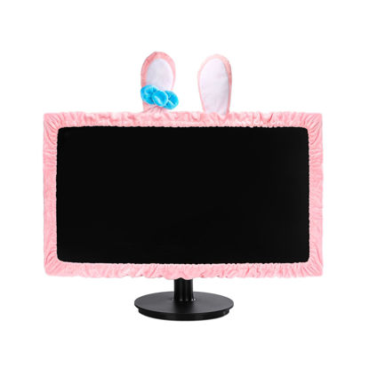 Picture of Remagr 20"-29" Cute Computer Monitor Cover with Bunny Ears Furry Elastic Monitor Dust Cover Pink Dust Cover Protector Monitor Accessories Laptop TV LCD Screen Monitor Decoration for Tablet