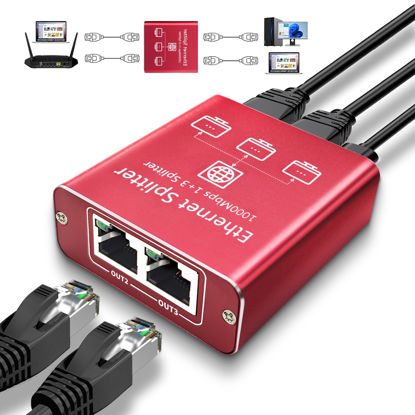 Picture of Ethernet Splitter 1 to 3 High Speed 1000Mbps, Gigabit Ethernet Splitter, LAN Splitter Dual LAN RJ45 Port Router Switch for Cat5/5e/6/7/8 Cable, IEEE 802.3 Compliant Plug and Play