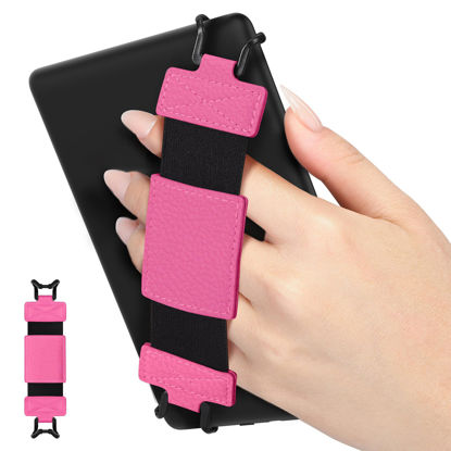 Picture of MoKo Soft Hand Strap for 6-8" Kindle eReaders Fire Tablet Kindle/Kobo/Voyaga/Lenovo/Sony Kindle E-Book Tablet, Black High-Elasticity Versatile Hand Strap Lightweight Finger Grip Holder, Magenta