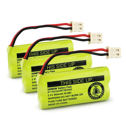 Picture of VANBOW BT183342/BT283342 2.4V 800mAh Ni-MH Battery Compatible with AT&T VTech Cordless Phone Batteries BT166342/BT266342 BT162342/BT262342 CS6709 CS6609 CS6509 CS6409 EL52100 EL50003 (Pack 3)