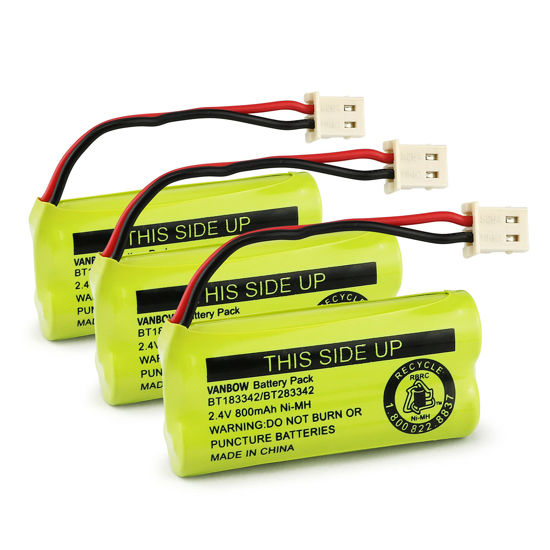Picture of VANBOW BT183342/BT283342 2.4V 800mAh Ni-MH Battery Compatible with AT&T VTech Cordless Phone Batteries BT166342/BT266342 BT162342/BT262342 CS6709 CS6609 CS6509 CS6409 EL52100 EL50003 (Pack 3)