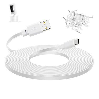 Picture of Smays 30 ft Extension Cable for Ring Pan-Tilt Indoor Cam (2024 Release), Long Flat USB C Power Cord White