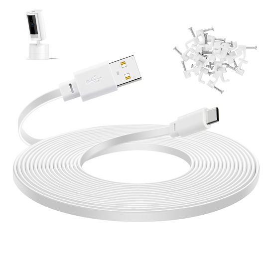 Picture of Smays 30 ft Extension Cable for Ring Pan-Tilt Indoor Cam (2024 Release), Long Flat USB C Power Cord White