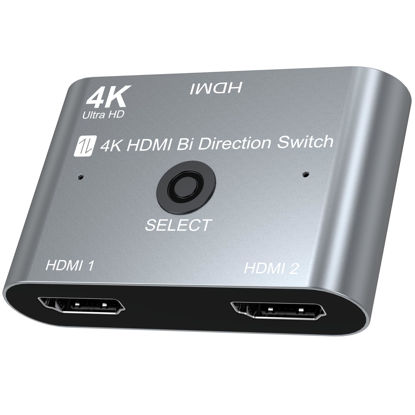 Picture of HDMI Switch 2 in 1 Out, HDMI Switcher 1 in 2 Out 4K@60HZ, Bi-Directional Aluminum HDMI Splitter for 2 Computers Monitor Compatible with PS5/4, PC, Xbox Series and More