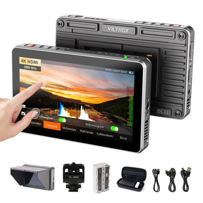Picture of VILTROX DC-X2 Touchscreen Camera Field Monitor, 2000 Nits 6 inch DSLR On Camera Video Monitor with 4K HDMI Loop in/Out 1920X1080 HD Focus Peaking Assist 3D Lut Full Waveform, Sunshade Hood & Battery