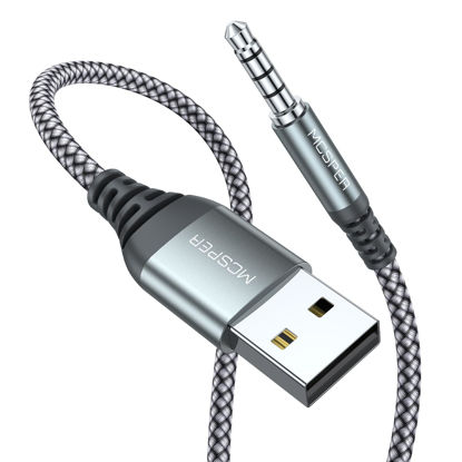 Picture of USB to 3.5mm TRS Audio Jack Adapter with Microphone, (3.3FT) USB Male to 3.5mm AUX Stereo Audio Cable, Nylon Braided USB to AUX Converter for PC, Laptop, Windows, Headphones（No Charging Support）