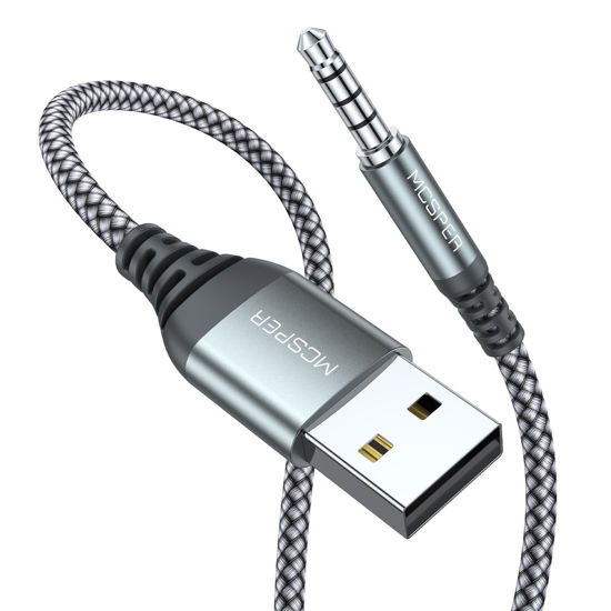 Picture of USB to 3.5mm TRS Audio Jack Adapter with Microphone, (3.3FT) USB Male to 3.5mm AUX Stereo Audio Cable, Nylon Braided USB to AUX Converter for PC, Laptop, Windows, Headphones（No Charging Support）