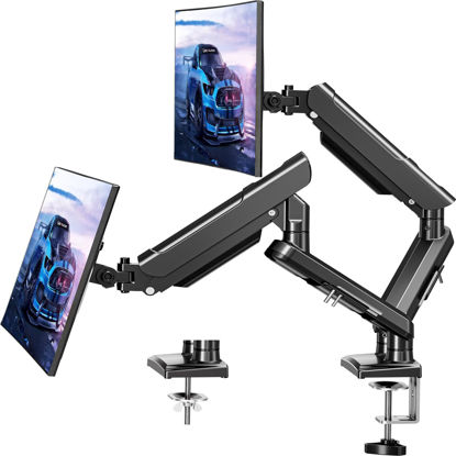 Picture of Dual Monitor Mount for 2 Monitors up to 32 inches, Height Adjustable Gas Spring Double Monitor Stand, Two Monitor Desk Mount Holder, Each Monitor Arm Holds Max 22lbs, VESA Mount, Black, Freelift Pro