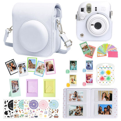 Picture of CAIYOULE Accessories for Fujifilm Instax Mini 12 Instant Camera, Accessory Bundle Include PU Leather 12 Case, Mini Picture Album, Frames, DIY Stickers, Color Filter (No Camera) - Clay White