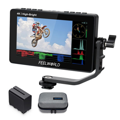 Picture of FEELWORLD F5 Prox 5.5 Inch 1600nit High Bright DSLR Camera Field Monitor with F970 Battery 6600mAh and Bag, Touchscreen Waveform LUT External Install and Power Kit 1920x1080 HDMI in Out Type-c Input