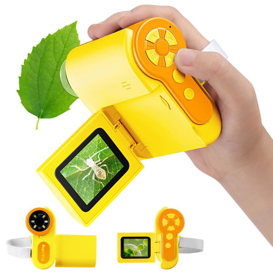 Picture of Barchrons Microscope for Kids, 1000X Handheld Kids Microscope with 6 Adjustable LED Lights, Valentines Day Gifts for Kids School Ages 8-13, 32G SD Card Included-Yellow