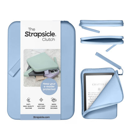 Picture of Strapsicle Silicone Clutch for Kindle & E-Readers - Multi-Purpose Bag for Phone, Wallet & Keys - Fits 6'' Kindles, Kobos, Nook, 6.8" Paperwhite, iPad Mini 6 - Anti-Dust Coating - Bondi Blue