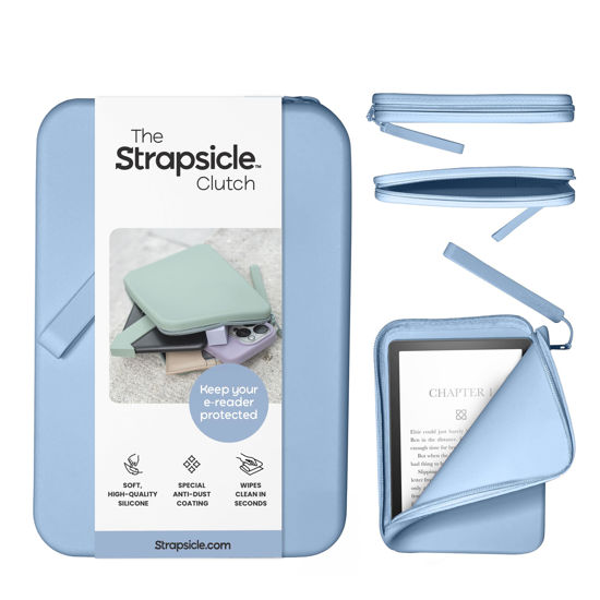 Picture of Strapsicle Silicone Clutch for Kindle & E-Readers - Multi-Purpose Bag for Phone, Wallet & Keys - Fits 6'' Kindles, Kobos, Nook, 6.8" Paperwhite, iPad Mini 6 - Anti-Dust Coating - Bondi Blue