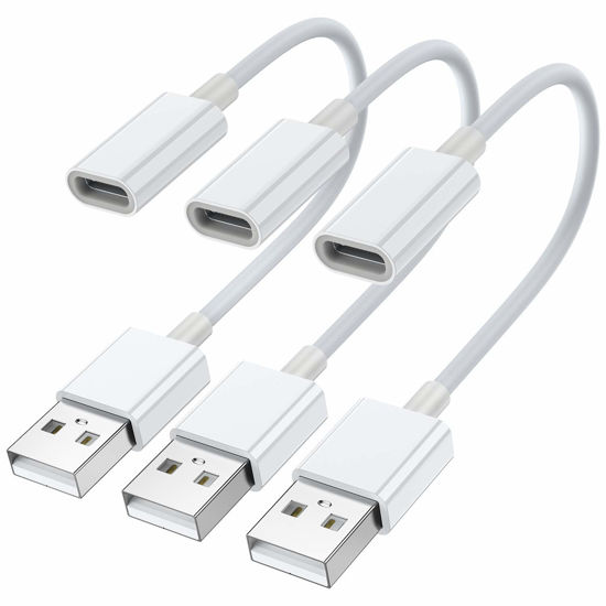 Picture of USB C Female to USB Male Adapter (3-Pack),Type C to USB A Charger Cable Adapter,Compatible with iPhone 16 15 Pro 13 12 Plus Max,iPad,Samsung Galaxy Note 10 S23 S22 S21 Plus,Google Pixel(White)