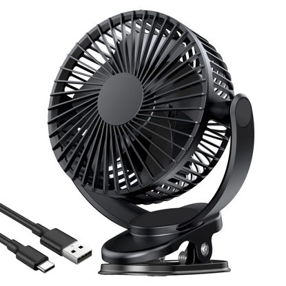 Picture of ATEngeus USB Fan, Rechargeable Portable Fan, Clip on Fan, Battery Operated Fan, 3 Speeds, 5000mAh USB Desk Fan, 720°Rotation, Sturdy Clamp for home, Camping, Treadmill and car
