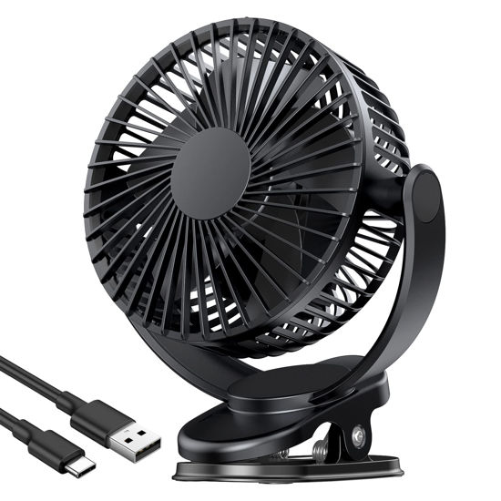 Picture of ATEngeus USB Fan, Rechargeable Portable Fan, Clip on Fan, Battery Operated Fan, 3 Speeds, 5000mAh USB Desk Fan, 720°Rotation, Sturdy Clamp for home, Camping, Treadmill and car