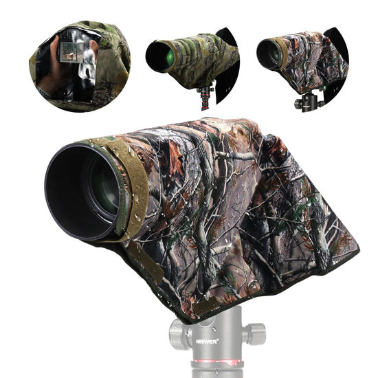 Picture of NEEWER PB020 Large Waterproof Rain Cover for Canon Sony Nikon Fujifilm DSLR Camera & Lenses up to 400 mm on Both Sides Camouflage Green Nylon