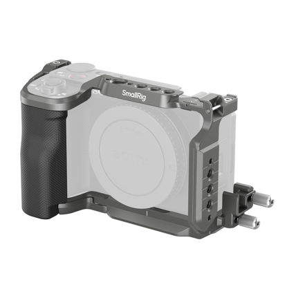 Picture of SMALLRIG ZV-E10 II HawkLock Quick Release Cage Kit for Sony ZV-E10 II with Cable Clamp for HDMI, Built-in Ergonomically Designed Silicone Handle, Quick-Release Plate for Arca, QD Socket