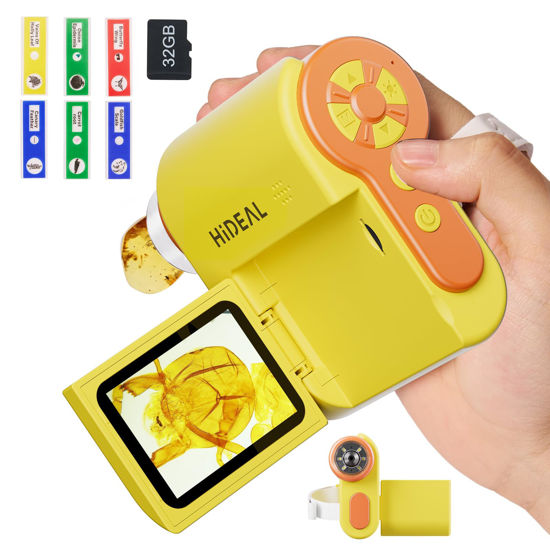 Picture of Hideal HP20 Microscope for Kids 1000X [3-in-1] [Easy and Fun] 2" IPS Portable Handheld Microscope Miniscope, Pocket Mini Scope Educational Science Kit, Christmas Birthday Gifts for Kids, 32GB, Yellow