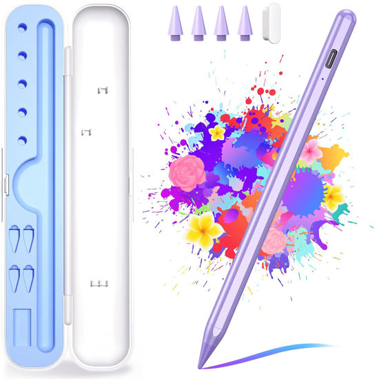 Picture of Stylus Pen for iPad 9th&10th Generation, 10Mins Fast Charge for Apple Pencil/iPad Pen, Compatible with iPad 10th/9th/8th/7th/6th Generation/Pro 11/12.9 inch/Air 5/4/3Gen/Mini 6/5, Purple