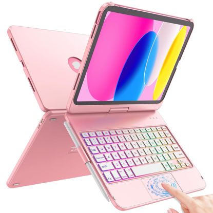 Picture of FUWANG Touch Keyboard Case for iPad 10th Generation 10.9 inch 2022, 360° Rotatable for iPad 10th Generation Case with Keyboard, Multi-Touch Backlit Keyboard for iPad 10th Generation,Pink