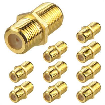Picture of VCE Coaxial Cable Connector 10 Pack, Gold-Plated Coax Female to Female Connector for RG6/RG59 Coaxial Cable Extend