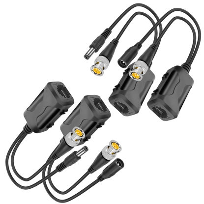 Picture of MEIRIYFA Passive Video Balun BNC to RJ45 Cat5e/6 Video Baluns Transceiver Transmitter with Power Connector for 720P 1080P 3MP 4MP 5MP 8MP HD-CVI/TVI/CVBS Analog to IP Camera Converter (2 Pairs)