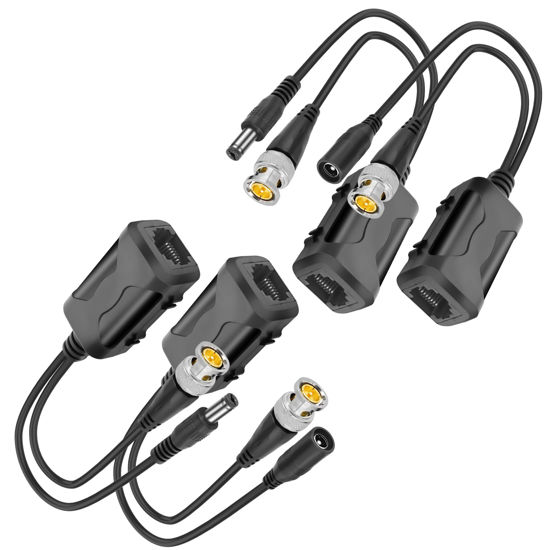Picture of MEIRIYFA Passive Video Balun BNC to RJ45 Cat5e/6 Video Baluns Transceiver Transmitter with Power Connector for 720P 1080P 3MP 4MP 5MP 8MP HD-CVI/TVI/CVBS Analog to IP Camera Converter (2 Pairs)