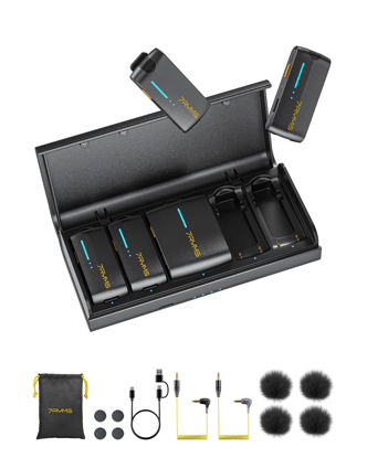 Picture of 7RYMS iRay DW40 Four-channel Wireless Lavalier Microphone, Charging Case, Noise Cancellation, 656ft Range, 12.5H Working, Lav Mic for Camera, iPhone, Android Phone, Vlogging, Streaming, Interview, etc