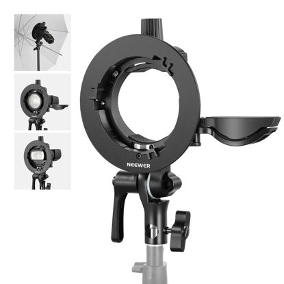 Picture of NEEWER CRB1 S Type Bracket Holder with Bowens Mount & Umbrella Hole for Z2 Z1 Z760 NW760 NW700 TT560 Q3 Square Head Round Head Flash Speedlite Compatible with Godox AD200Pro V1