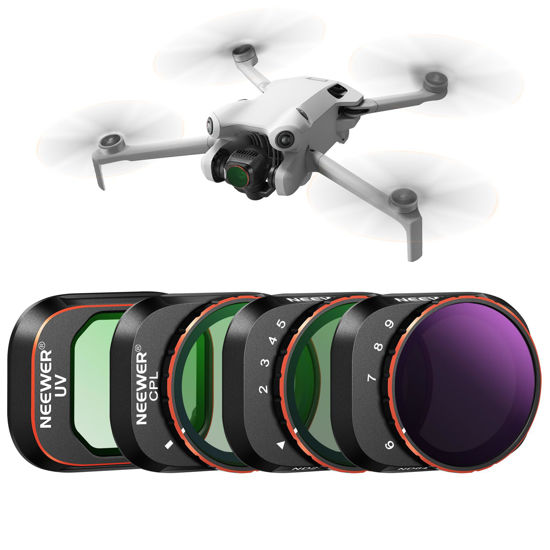 Picture of NEEWER Variable ND Filter Set Compatible with DJI Mini 4 Pro, 4 Pack ND2-ND32 (1-5 Stops)/ND64-ND512 (6-9 Stops) Limited VND/CPL/UV Filter, Multi Coated HD Optical Glass/Aluminum Frame