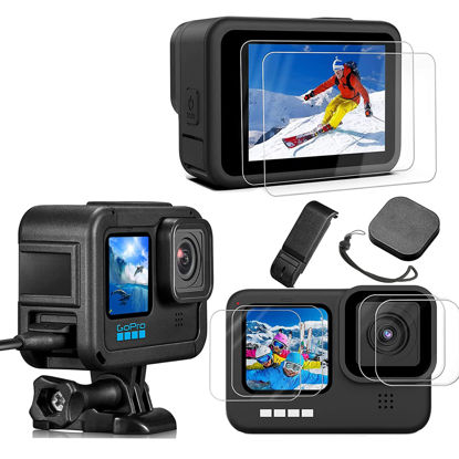 Picture of Little Syohe Hero 12 11 10 9 Screen Protector+Replaceable battery side cover+ Against-Drop Frame Case Camcorder Housing Case with Mount screw Accessories for GoPro Hero 12 11 10 9 Black Action Camera
