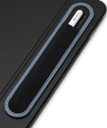 Picture of Afterplug Stick On Stylus Holder - Two-Tone Design, Microfiber Base, Rip-Resistant Elastic Sleeve, 3M Adhesive, Compatible with Apple Pencil 1st, 2nd Gen, USB C & Pro and Others - Slate Blue