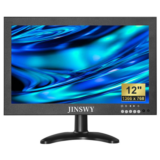 Picture of JINSWY 12" Small HDMI Monitor, Security Monitor Screen 1366 x 768 16:9 IPS Metal Mini CCTV Monitor Support HDMI/VGA/AV/BNC/USB Input with Remote, Speakers, Suitable for Security Camera
