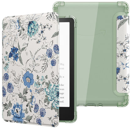 Picture of MoKo Case for 6" Kindle (11th Generation-2024/2022 Release), Ultra Clear Soft Flexible Transparent TPU Back Cover Light Shell with Auto Wake/Sleep for Kindle 11th Generation 2024, White Blue Floral