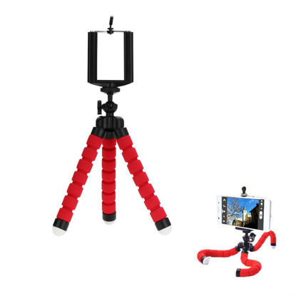 Picture of AKOAK Mini Camera Tripod, Portable and Flexible Tripod with Cell Phone Holder Clip, Standard 1/4 Screw Suited for General Camera and Adjustable Clip Suited for The Mobile Phone Under 6 Inch,Red