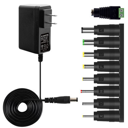 Picture of (Real 2A) DC 12V Power Supply,12 Volt 2000mAh AC Adapter w/ 9 Tips for CCTV Cameras, Router, DC Cord - 120VAC to 12VDC,4ft DC CORD w/5.5mm x 2.1mm Barrel Plug, UL-Listed,by CENTROPOWER