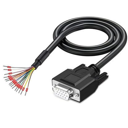 Picture of Willwewon 10Ft 24AWG VGA Female RS232 15Pin Serial Extension Cable, HDB15 3 Row 15-Pin Gold Plated Connector with Bare Wire End Cable