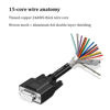 Picture of Willwewon 10Ft 24AWG VGA Female RS232 15Pin Serial Extension Cable, HDB15 3 Row 15-Pin Gold Plated Connector with Bare Wire End Cable
