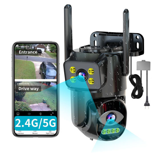 Picture of LETSCEE Dual Lens WiFi Security Camera Outdoor, 2.4G/5G PTZ Outdoor Camera Auto Tracking,HOM Security Surveillance System Camera,WiFi,Night Vision,7/24 Recording