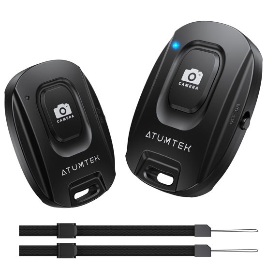 Picture of ATUMTEK Camera Remote Shutter for iPhone and Android Smartphones (2 Pack), Wireless Phone Remote Control Selfie Button for Photos and Videos (Bluetooth 5.2), Wrist Strap Included, Black