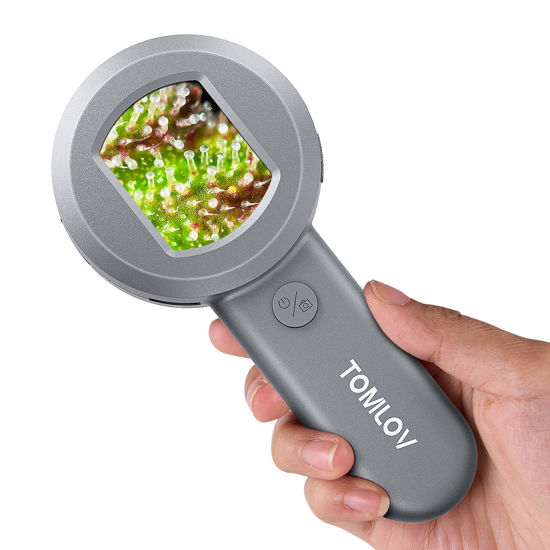 Picture of TOMLOV P10 Microscope for Adults Kids, Portable 100X Illuminated Jewelers Loupe, Handheld Coin Magnifier with Light for Collectors, Pocket Trichome Magnifying Glass, Digital Microscope with 2" Screen