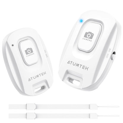 Picture of ATUMTEK Camera Remote Shutter for iPhone and Android Smartphones (2 Pack), Wireless Phone Remote Control Selfie Button for Photos and Videos (Bluetooth 5.2), Wrist Strap Included, White