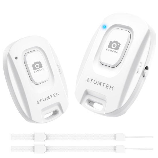 Picture of ATUMTEK Camera Remote Shutter for iPhone and Android Smartphones (2 Pack), Wireless Phone Remote Control Selfie Button for Photos and Videos (Bluetooth 5.2), Wrist Strap Included, White
